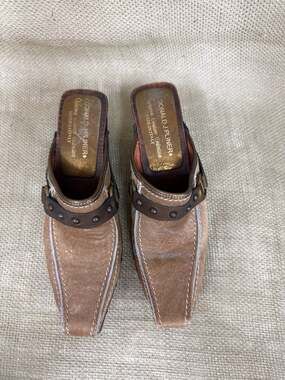 Donald J Pliner Western Couture Collection Charro Cow Hair Studded Wooden Mules